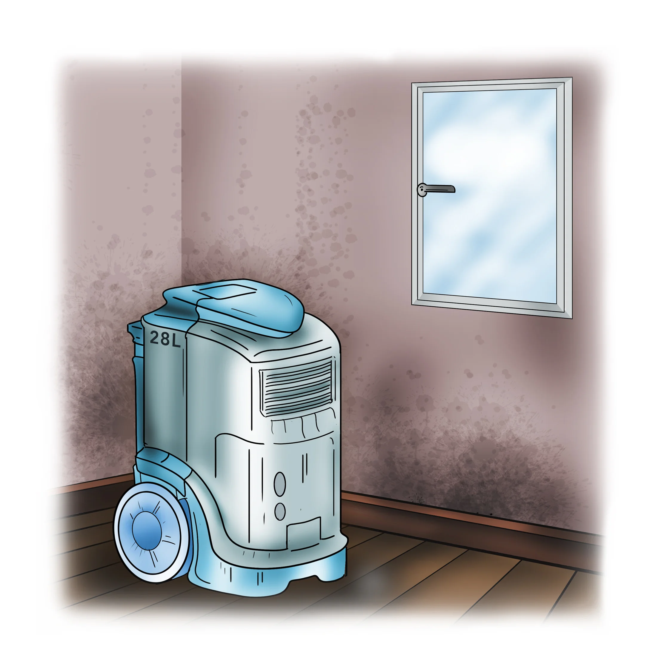 Buy a dehumidifier for large damp patches
